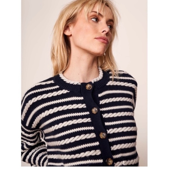 NWT La Ligne Braid Stripe Cardigan S black cream - Picture 2 of 10